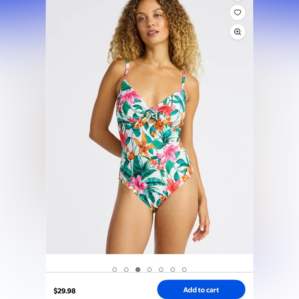 Time and Tru Blue and Orange Floral Swimsuit